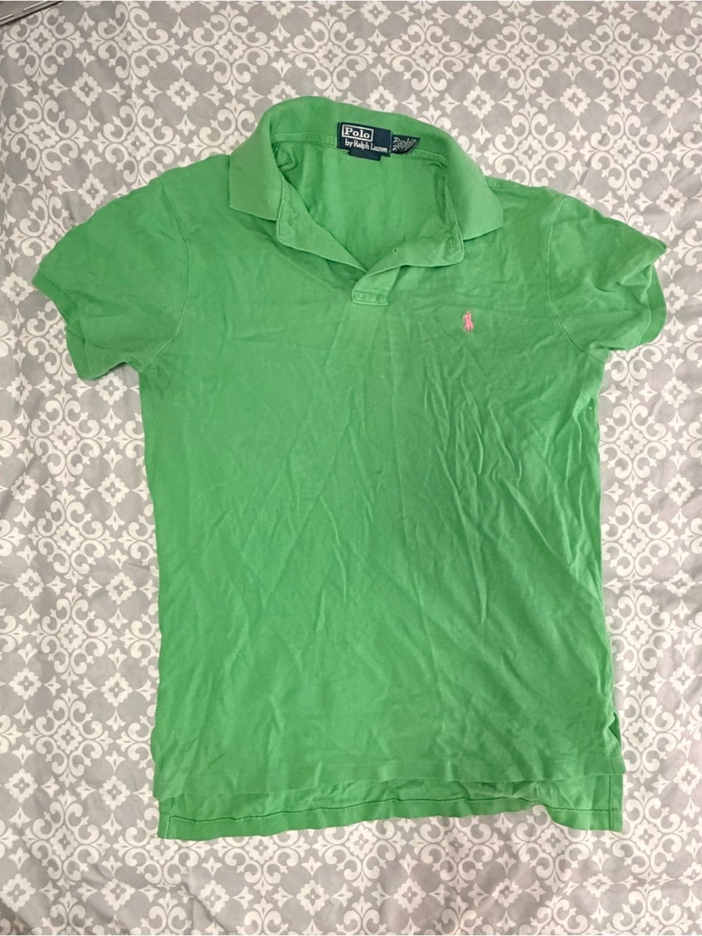 Ralph Lauren Green Polo with Pink Pony Logo